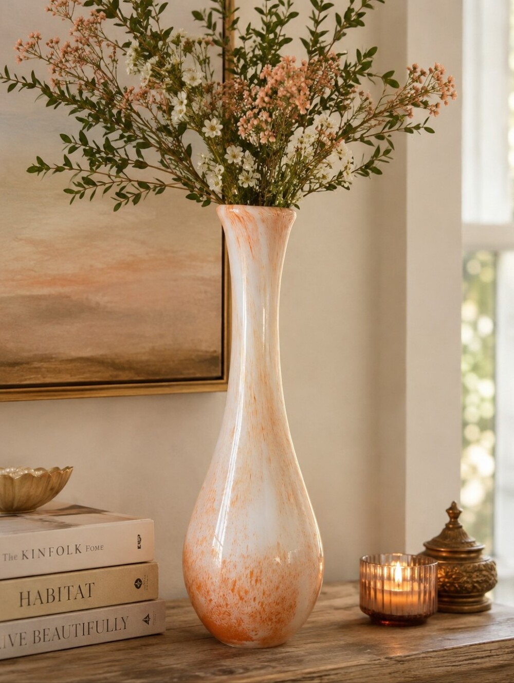 Peach Swirl Blown Glass Vase — Decorative Accent